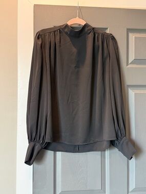 Women's Black High-Neck Long-Sleeve Blouse